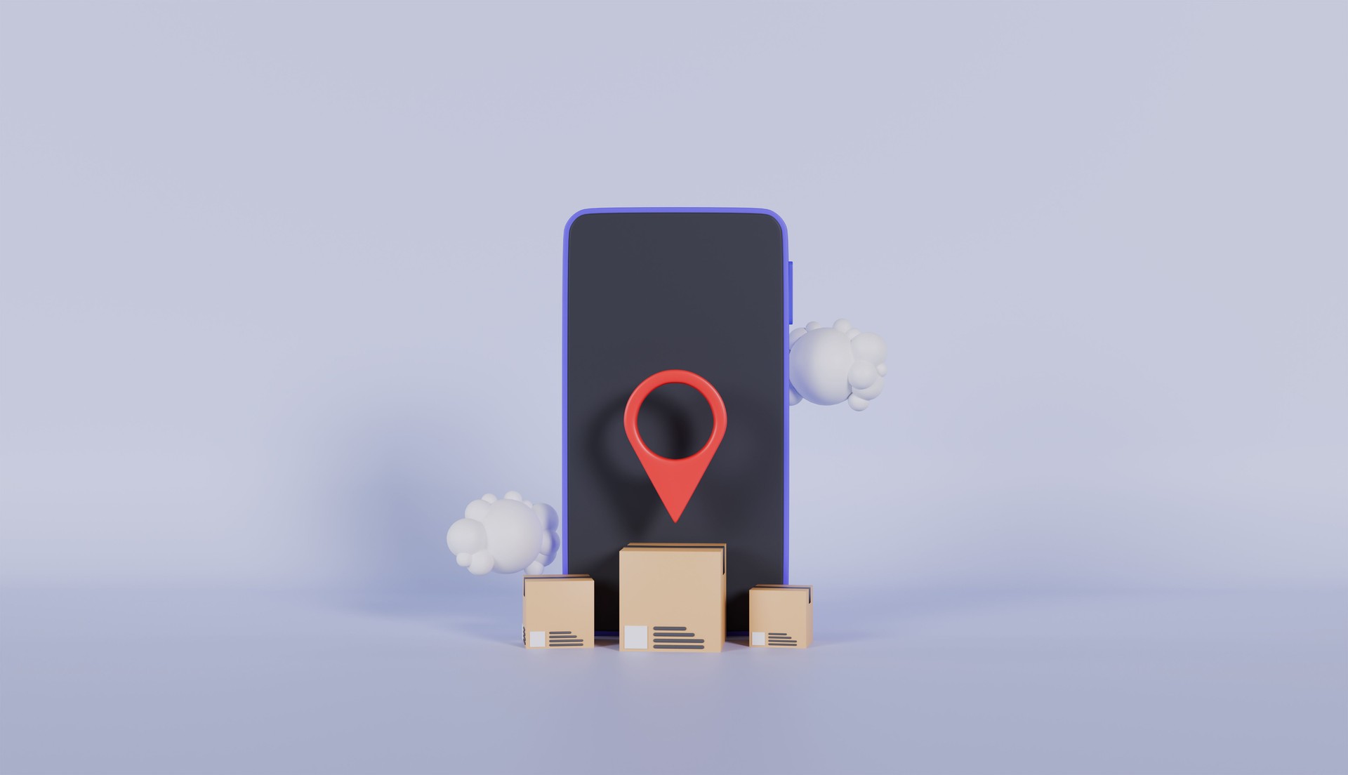 Smartphone and Pin pointer mark location and parcels box Online delivery transportation logistics concept